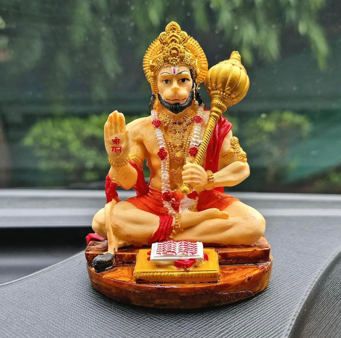 Lord Hanuman Idol Sitting with Gada and Ramayan Book | StangCart
