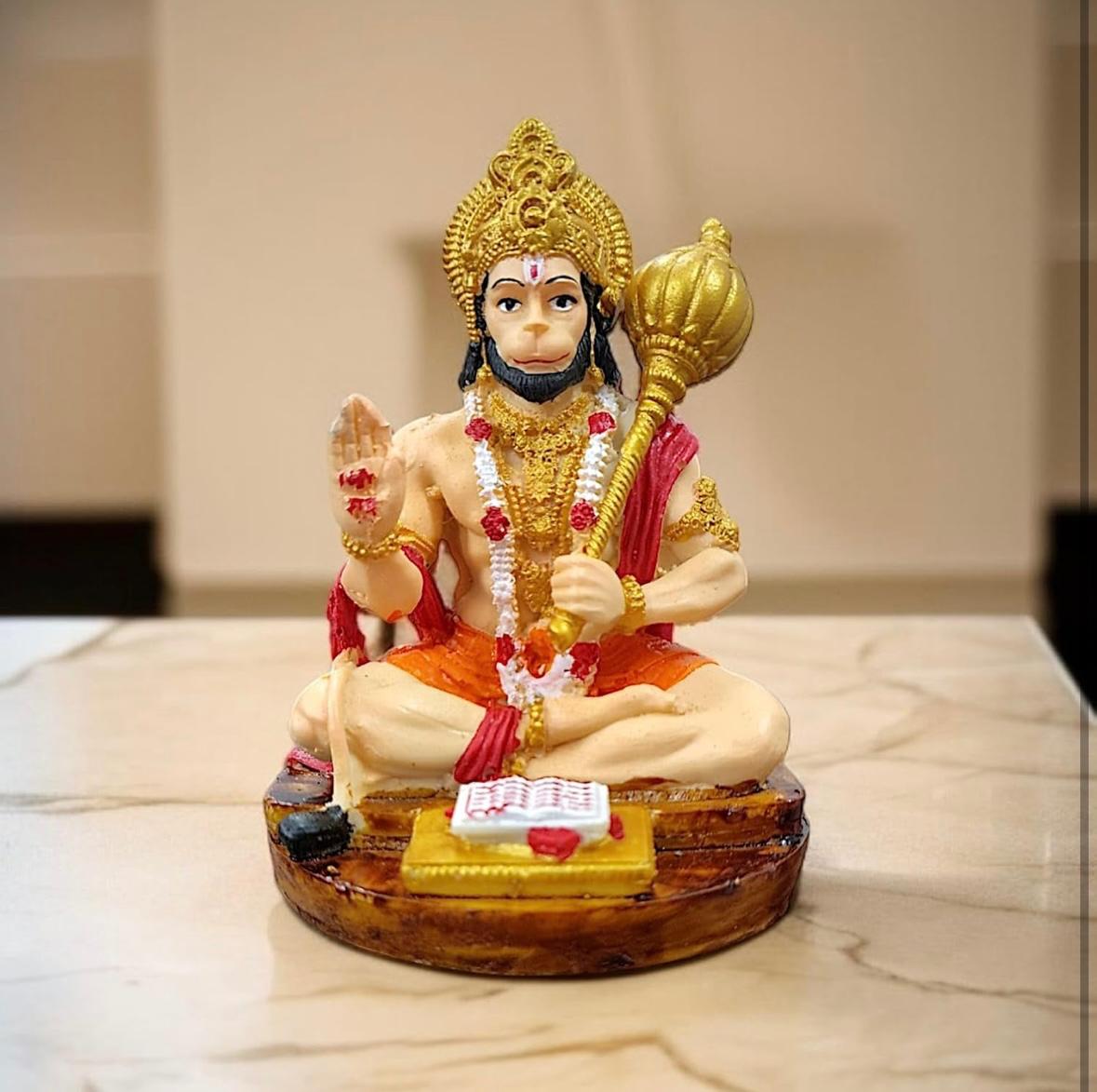 Lord Hanuman Idol Sitting with Gada and Ramayan Book | StangCart
